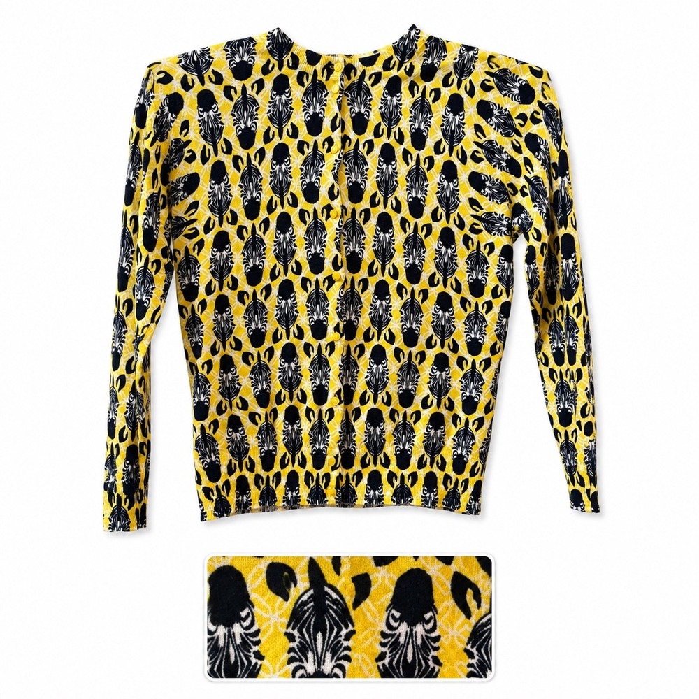 Crown & Ivy Cotton Yellow Zebra Print Button Front Cardigan Sweater Eclectic XL